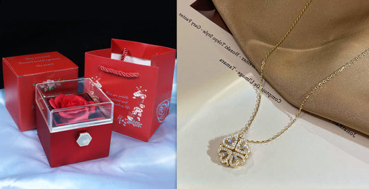 Four-Leaf Clover Heart Necklace – Magnetic Folding Pendant, Romantic Gift for Her
